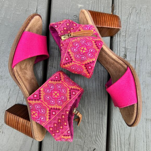 Toms Sandals Womens Majorca Pink Zip Up Cutouts Open Toe Block Heel Dress Sz 7.5 - Picture 6 of 9